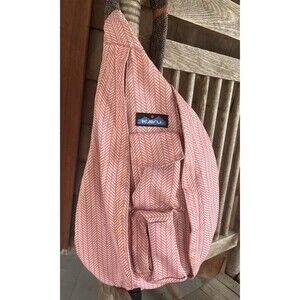 KAVU Rope Sling Bag Coral Herringbone Crossbody Backpack Cotton Canvas Pink